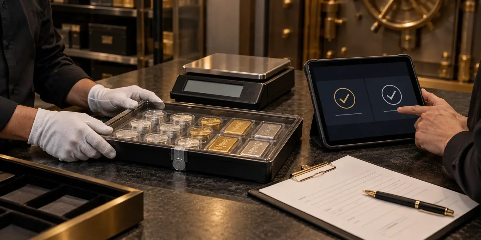 Precious-metals purchase awaiting second-person approval and secure storage