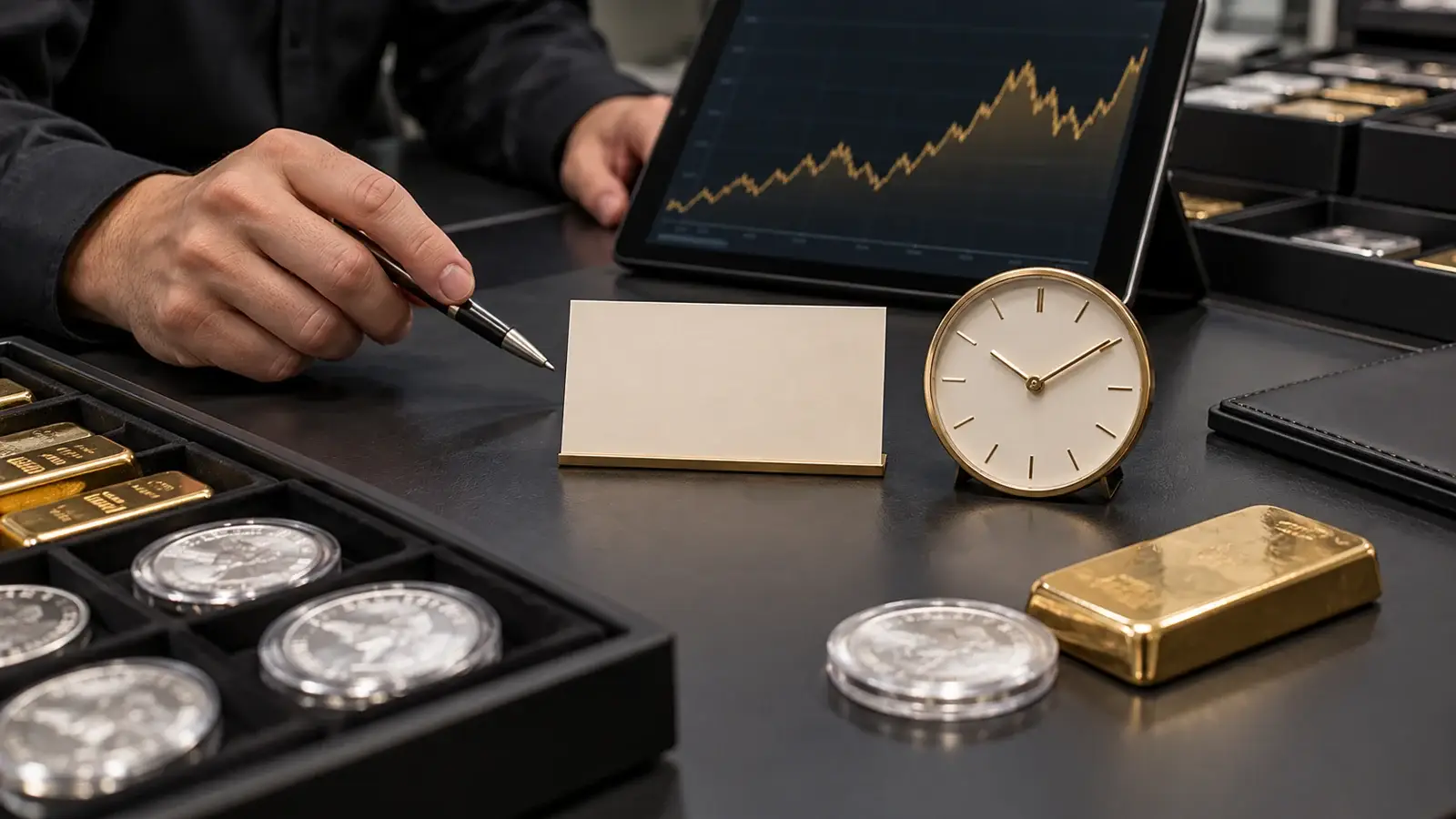 Timed bullion quote workflow beside gold and silver inventory