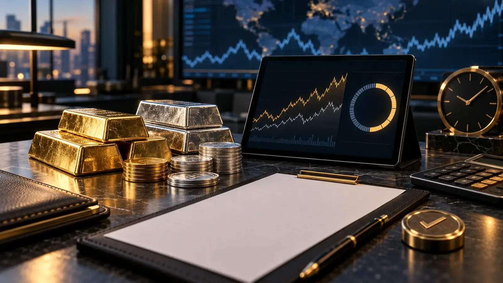 Bullion trading desk managing a live price lock and precious-metals exposure