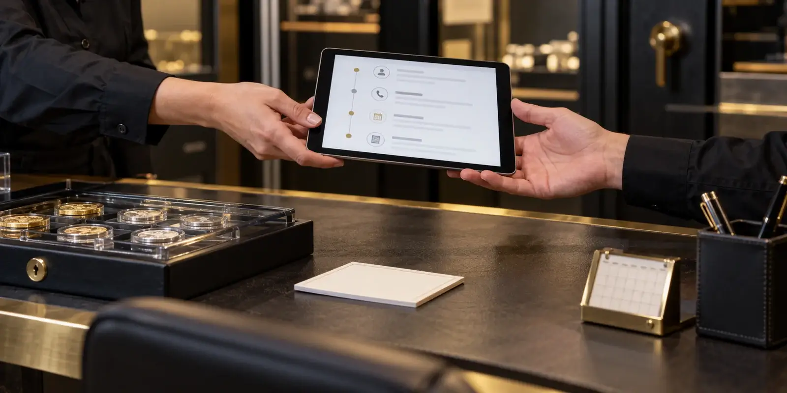 Coin dealer preparing a personalized client follow-up using transaction context