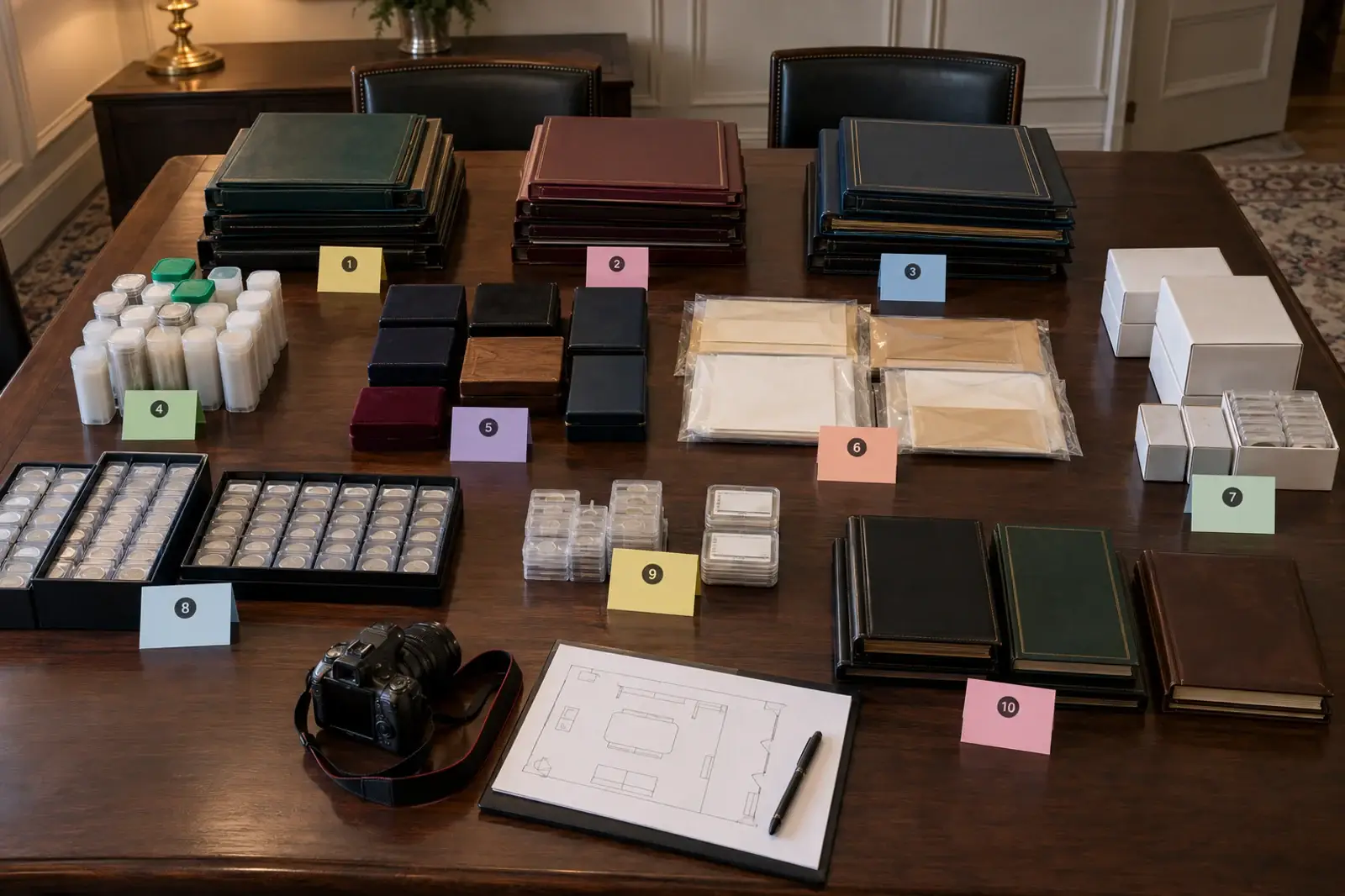Coin shop employee documenting an estate collection first call and appointment needs