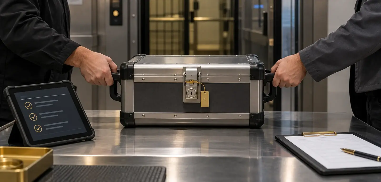 Tamper-evident bullion shipment tracked between secure locations