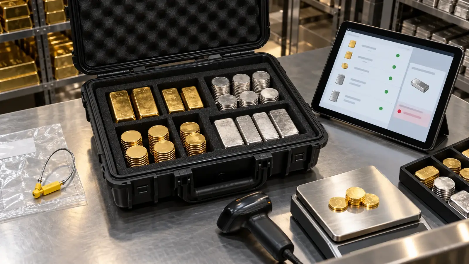 Receiving team verifying a bullion transfer seal and contents