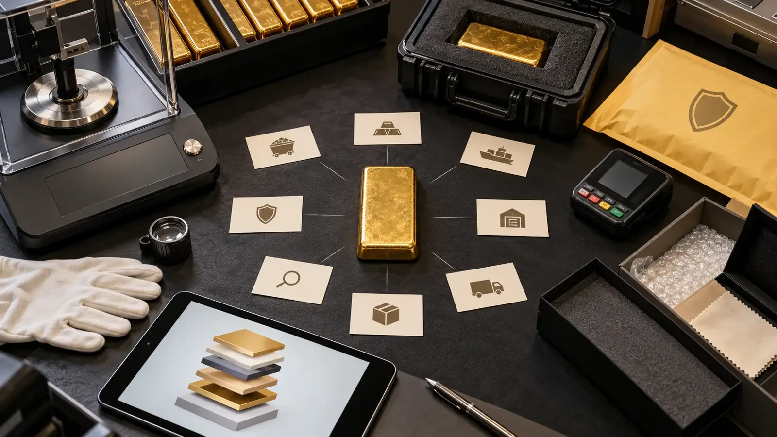 Precious-metals item record combining acquisition cost and direct processing costs
