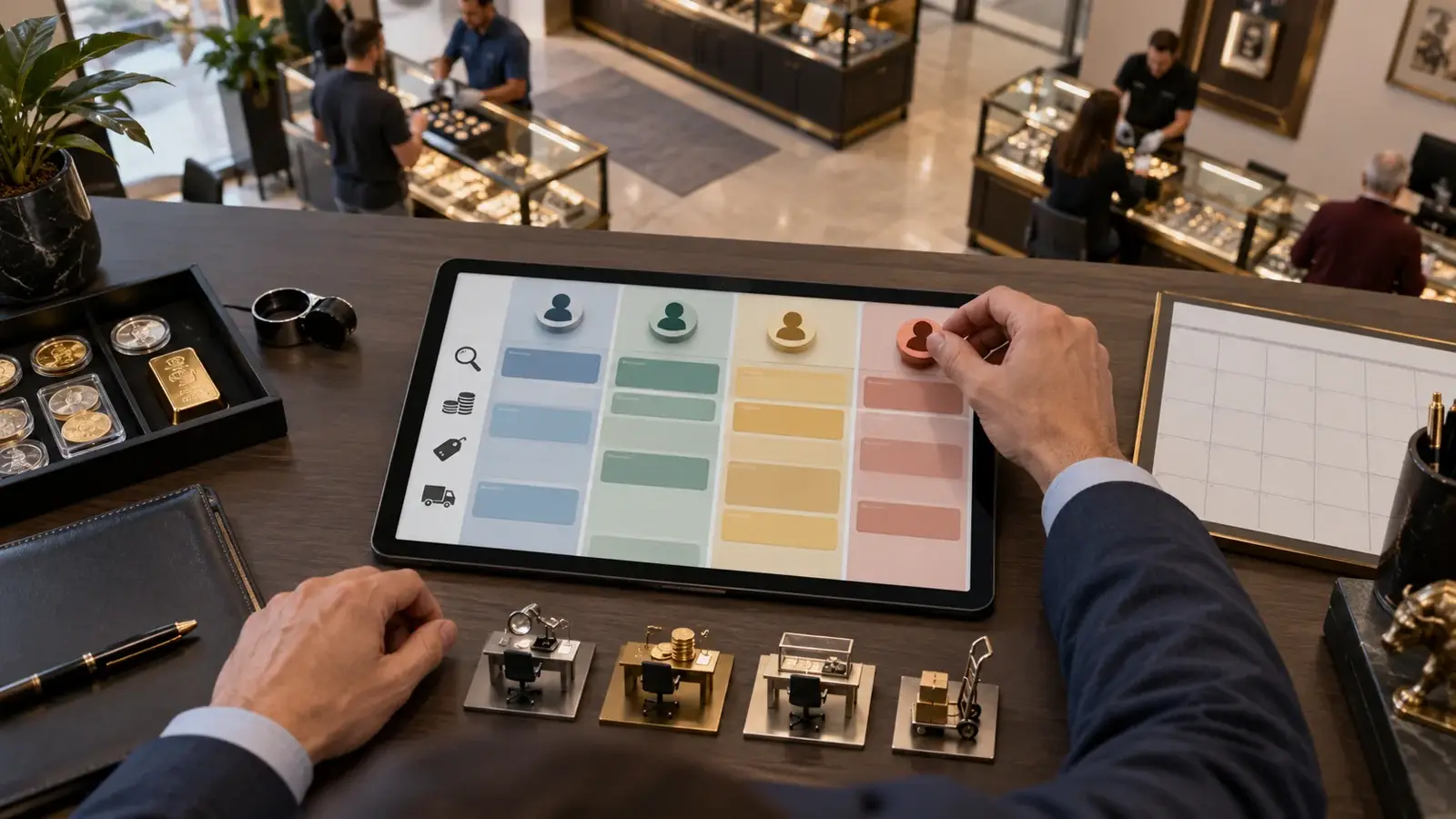 Secure coin shop resources allocated across overlapping appointments